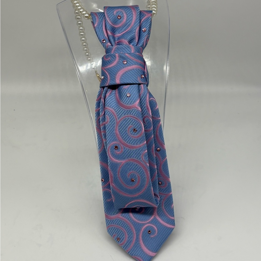 Blue and Pink Swirl Women's Pearl Tie